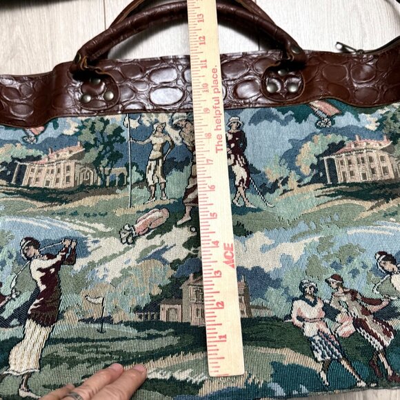 Douglas Women's Tote Shoulder Bag Blue Brown Leather Strap Golf Vintage Tapestry - Picture 5 of 9
